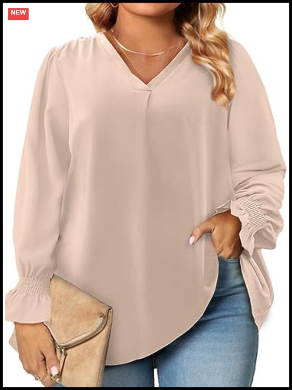 Plus Size Chiffon Blouse Long Sleeve V Neck Peasant Top